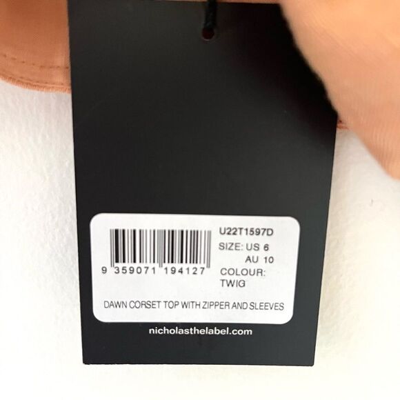 Revolve Nicholas Daw Cropped Linen Top Zip Front Puff Sleeve, Size 6, NWT - Picture 10 of 12